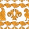 Pattern of golden winged lions with ornament