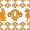 Pattern golden winged lions with ornament on white background