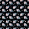 Pattern with gray domestic cats on black background