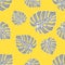 Pattern of gray monstera leaves on a yellow background 2
