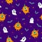 Pattern for Halloween. Pumpkins, bats, ghosts and glowing stars
