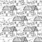 Pattern hand draw houses white black color