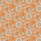 Pattern of hand drawn oranges slices with leaves isolated on orange background