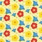 Pattern With Happy Smile Flowers With Faces Background Colorful Vector Illustration In Flat Style