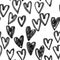 Pattern of hearts hand drawn vector sketch. Seamless heart art background hand drawn by marker or felt-tip pen drawing