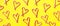 Pattern with hearts made of Christmas candy canes on yellow background. Top view. Flat lay. Love, Valentines day concept. New year