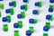 Pattern from HPLC glass vials with green fluid. Pharmaceuticals and chemical analysis.