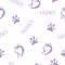 Pattern - husky silhouette. Very beautiful dog with text and paw prints. Lilac color.