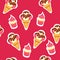 Pattern Ice Cream and Cupcake vector illustration. Background of texture strawberry and vanilla Ice Cream dessert and