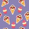 Pattern Ice Cream and Cupcake vector illustration. Background of texture strawberry and vanilla Ice Cream dessert and