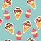 Pattern Ice Cream and Cupcake vector illustration. Background of texture strawberry and vanilla Ice Cream dessert and