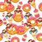 Pattern Ice Cream and donut with pink glaze vector illustration eps 10. Background of texture vanilla Ice Cream dessert.