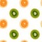 pattern of a illustration of a kiwi and orange fruit. Lines art tropical kiwi fruit