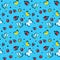 Pattern with insects on blue background