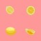 Pattern of lemons in pastel colors. Coral background, yellow lemons.