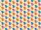 Pattern made of blue, purple and red plastic cups with a shadow on light yellow background