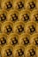 Pattern of many golden bitcoins. Cryptocurrency mining concept