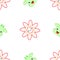 Pattern. Merry muzzle and flowers in the style of Kawai