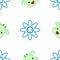 Pattern. Merry muzzle and flowers in the style of Kawai