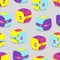 Pattern of multicolored portable video projectors.Vector illustration on gray background