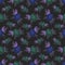 Pattern with neon roses. Seamless pattern with neon stylish rose flowers. Flowers in doodle style on a blue background