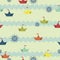 Pattern with paper boats on the background of the waves