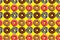 Pattern of pink and chocolate donuts on bright yellow background top view tasty doughnuts backdrop colorful sweet dessert