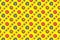 Pattern of pink and chocolate donuts on bright yellow background top view tasty doughnuts backdrop colorful sweet dessert