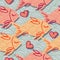 Pattern with pink fish and heart