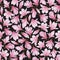 Pattern of pink magnolias on black background