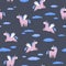 Pattern with pink unicorns in the clouds