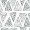 Pattern pizza slices hand drawing in doodle style isolated on white background. Doodle pattern drawing cut pizza top