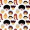 Pattern with portraits of girls of different nationalities, seamless vector pattern