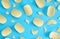 Pattern potato chips on blue background