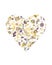 A pattern of pressed dried flowers of field plants in the shape of a heart. Mockup for greeting card for valentine's