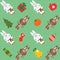 Pattern with rabbits and christmas decorations