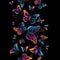 Pattern with rainbow butterflies on a black background. Suitable for curtains, wallpaper, fabrics, wrapping paper.