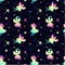 Pattern with rainbow fairy silhouettes and stars. Magic background