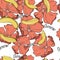 Pattern of red flowers and bananas