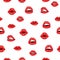 Pattern red woman lips with smile on white background. Sensual female mouth with white toothed smile seamless pattern