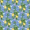 Pattern of ripe lemons on blue patterned background watercolor