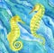 Pattern with seahorses in ocean