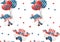 Pattern seamless background 4th of July Gnome Patriotic with balloons celebrating America Independence day cartoon watercolor