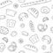 Pattern seamless bakery products bread line doodle icons. Different baked goods vector sketch black isolated