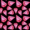 Pattern seamless hand drawn pink watercolor gemstones  isolated on black background.