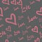 Pattern Seamless with heart shapes and words Love. Valentines Day Background in childysh style