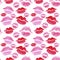 Pattern seamless of lips painted in watercolor on white isolated background.