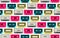 The pattern is seamless from old, vintage, retro, hipster, antique, colorful, bright, motley, blue, pink, gray, yellow audio casse