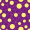 The pattern is seamless from yellow circles of different sizes and lines on a lilac background.