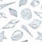 Pattern seashells sketch hand drawing, vector illustration.